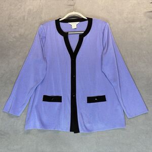 Exclusively Misook Size XL Knit Cardigan Jacket Purple Black Trim Button Front